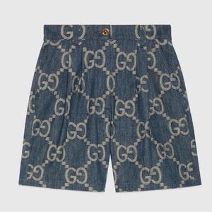 Gucci Aria Jumbo GG Denim Shorts with Ivory GG Pattern